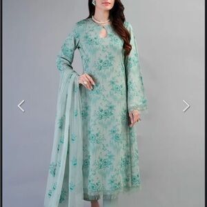 Designer bareeze  Elegant Floral Green Dress